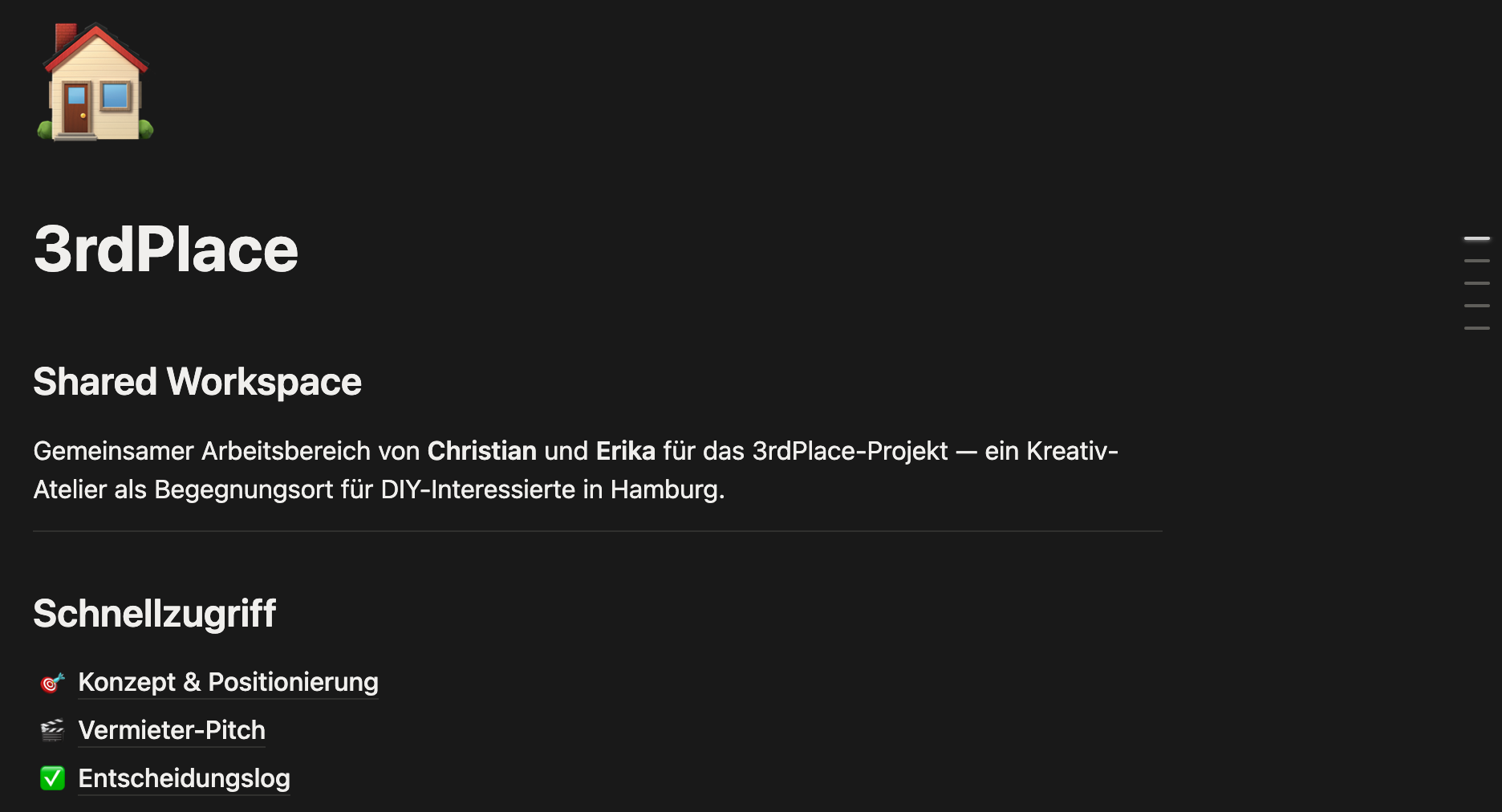 Screenshot vom Notion-Workspace, der mit Hilfe des Claude Konnektors aufgesetzt wurde