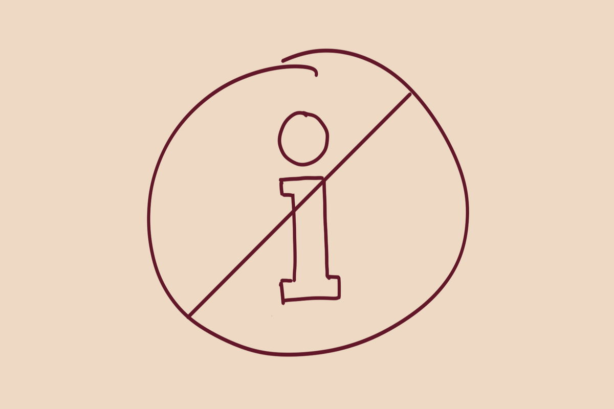 eine Zeichnung von einem typischen "Info-Schild" als Piktogramm, durchgestrichen um zu verdeutlichen, dass man Ratschlägen im Startup-Kontext nicht bedingungslos folgen sollte