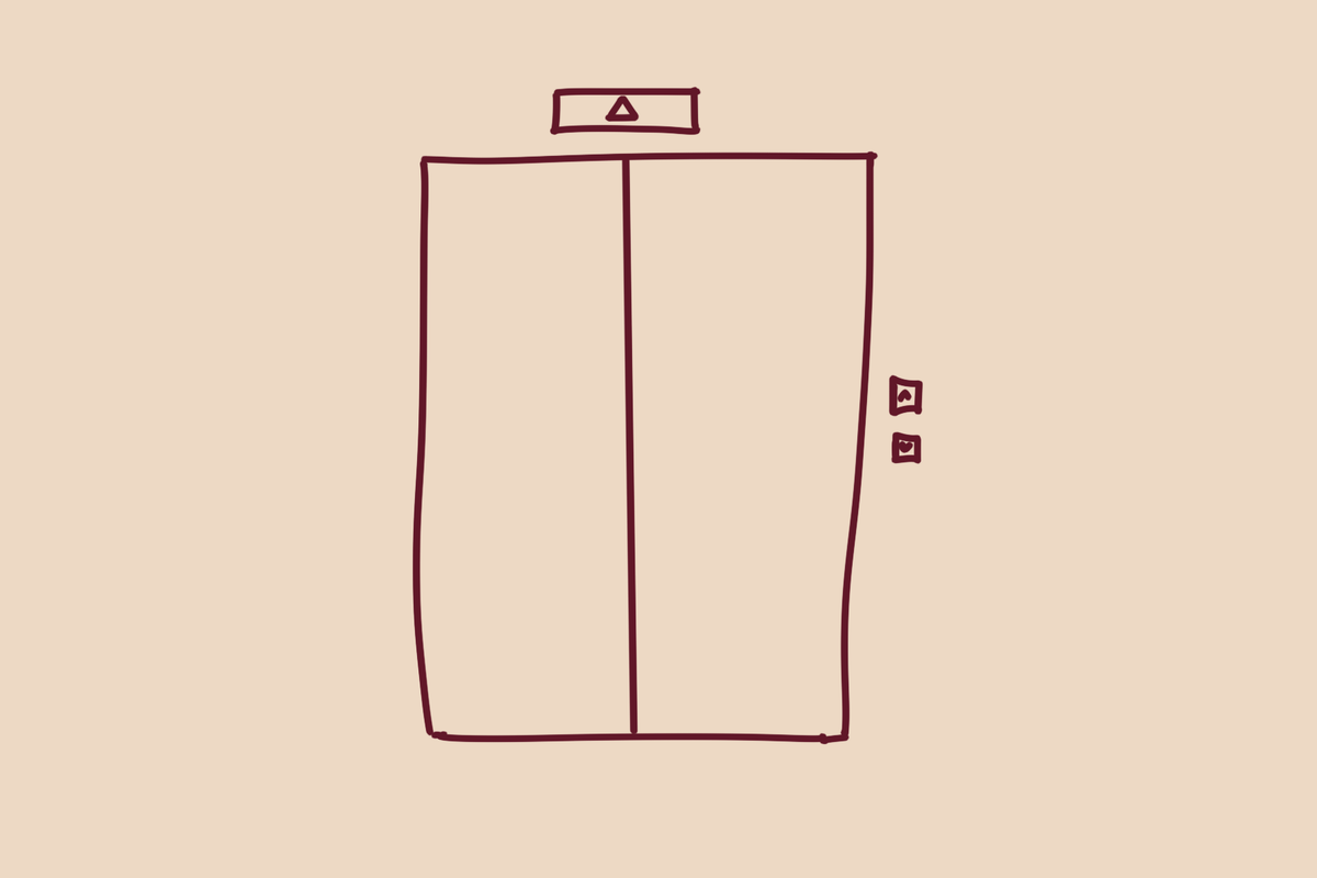 Ein gezeichneter Aufzug, sinnbildlich für den Elevator Pitch, um den es in dem Artikel geht